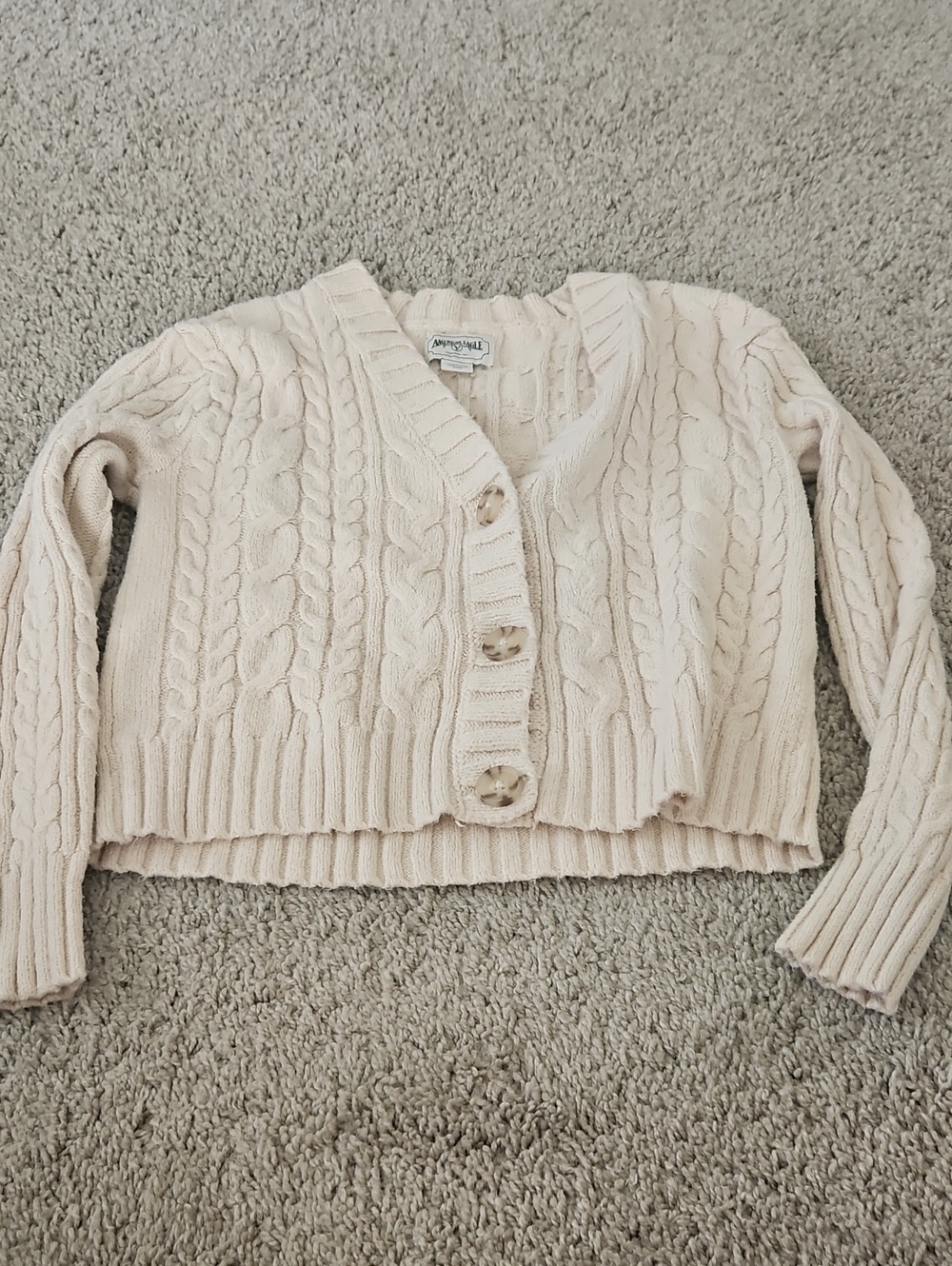 American Eagle Outfitters Cream Cable-Knit Cropped Cardigan